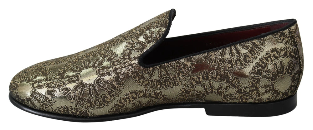Dolce & Gabbana Gold Jacquard Flats Mens Loafers Shoes - Flats