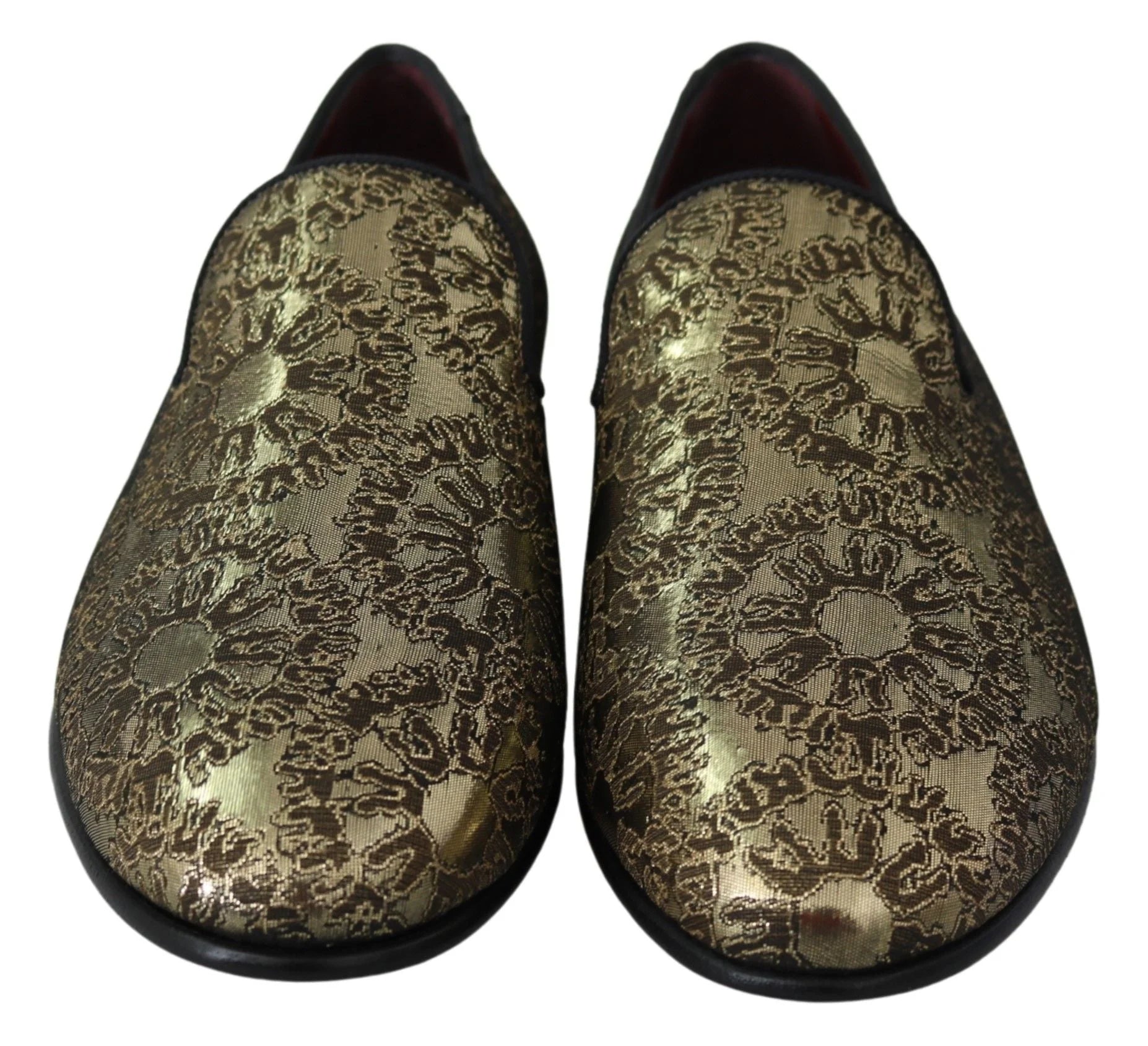 Dolce & Gabbana Gold Jacquard Flats Mens Loafers Shoes - Flats