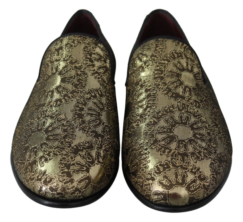 Dolce & Gabbana Gold Jacquard Flats Mens Loafers Shoes - Flats