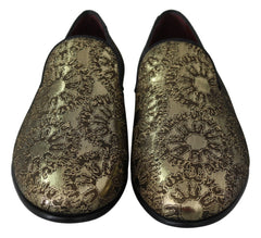 Dolce & Gabbana Gold Jacquard Flats Mens Loafers Shoes - Flats