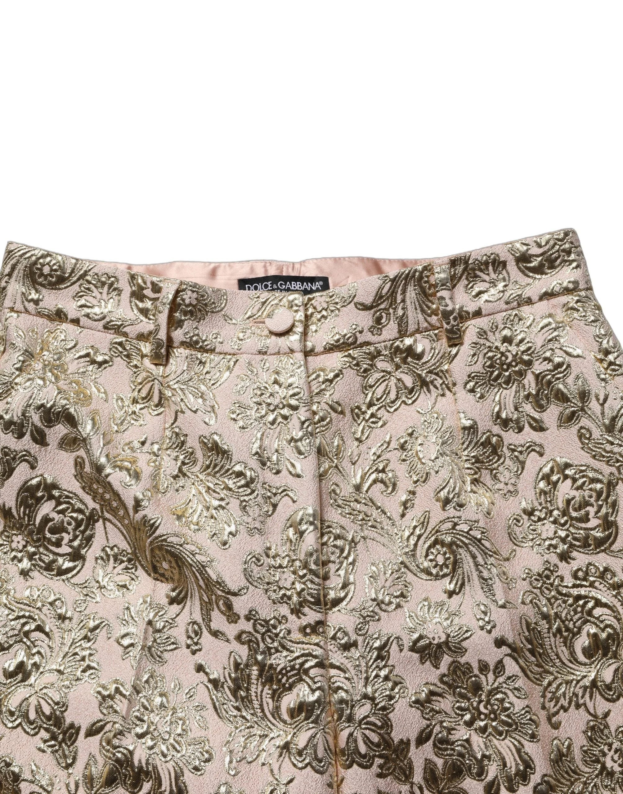 Dolce & Gabbana Gold Jacquard Floral Lamé Crop Trouser Pants - IT42|M