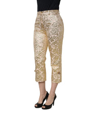 Dolce & Gabbana Gold Jacquard Floral Lamé Crop Trouser Pants - IT42|M