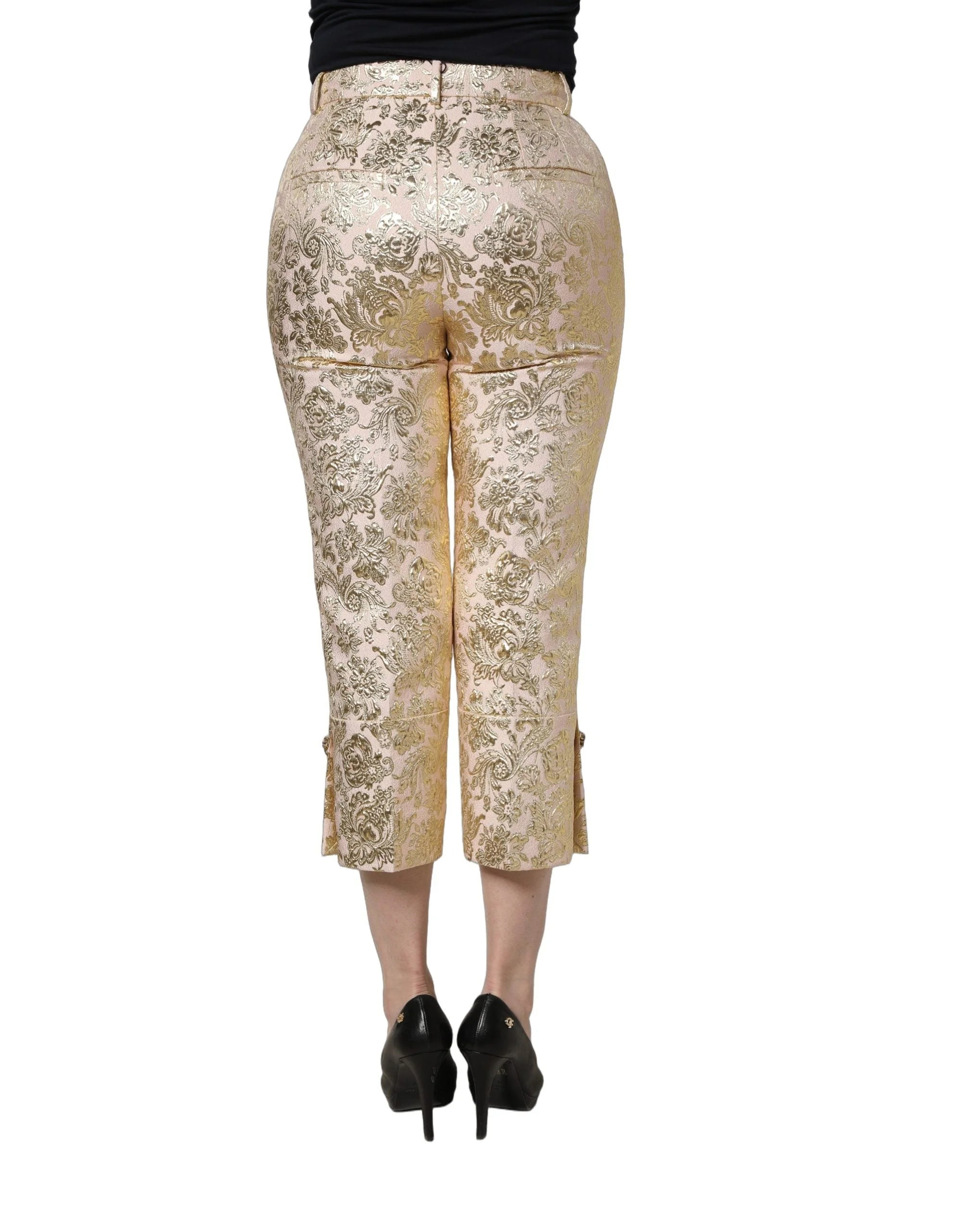 Dolce & Gabbana Gold Jacquard Floral Lamé Crop Trouser Pants - IT42|M