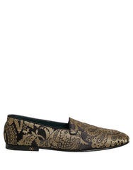 Dolce & Gabbana Gold Jacquard Leather Slip On Loafers Shoes - EU44/US11