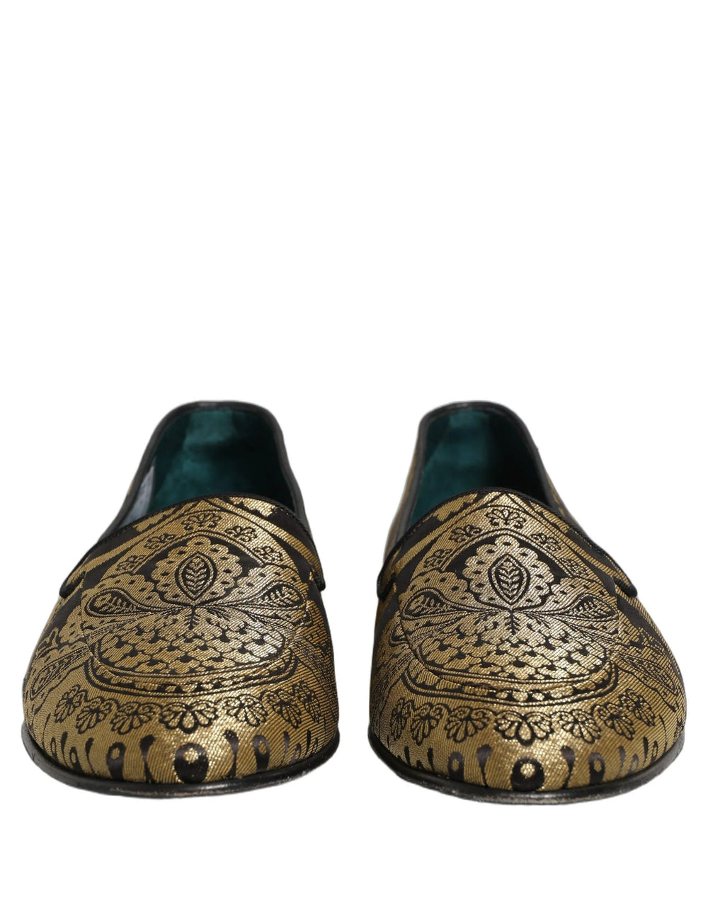 Dolce & Gabbana Gold Jacquard Leather Slip On Loafers Shoes - EU44/US11