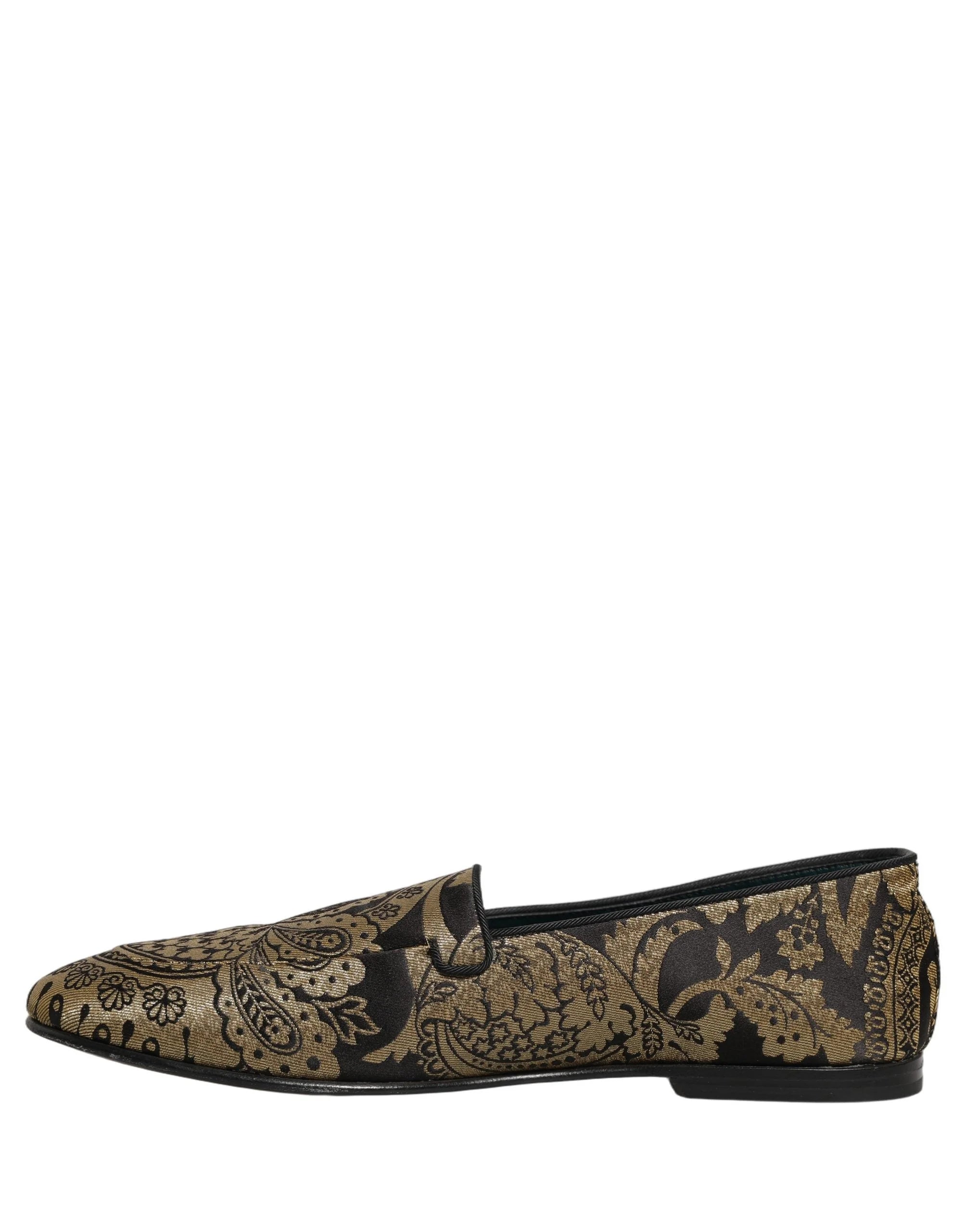 Dolce & Gabbana Gold Jacquard Leather Slip On Loafers Shoes - EU44/US11