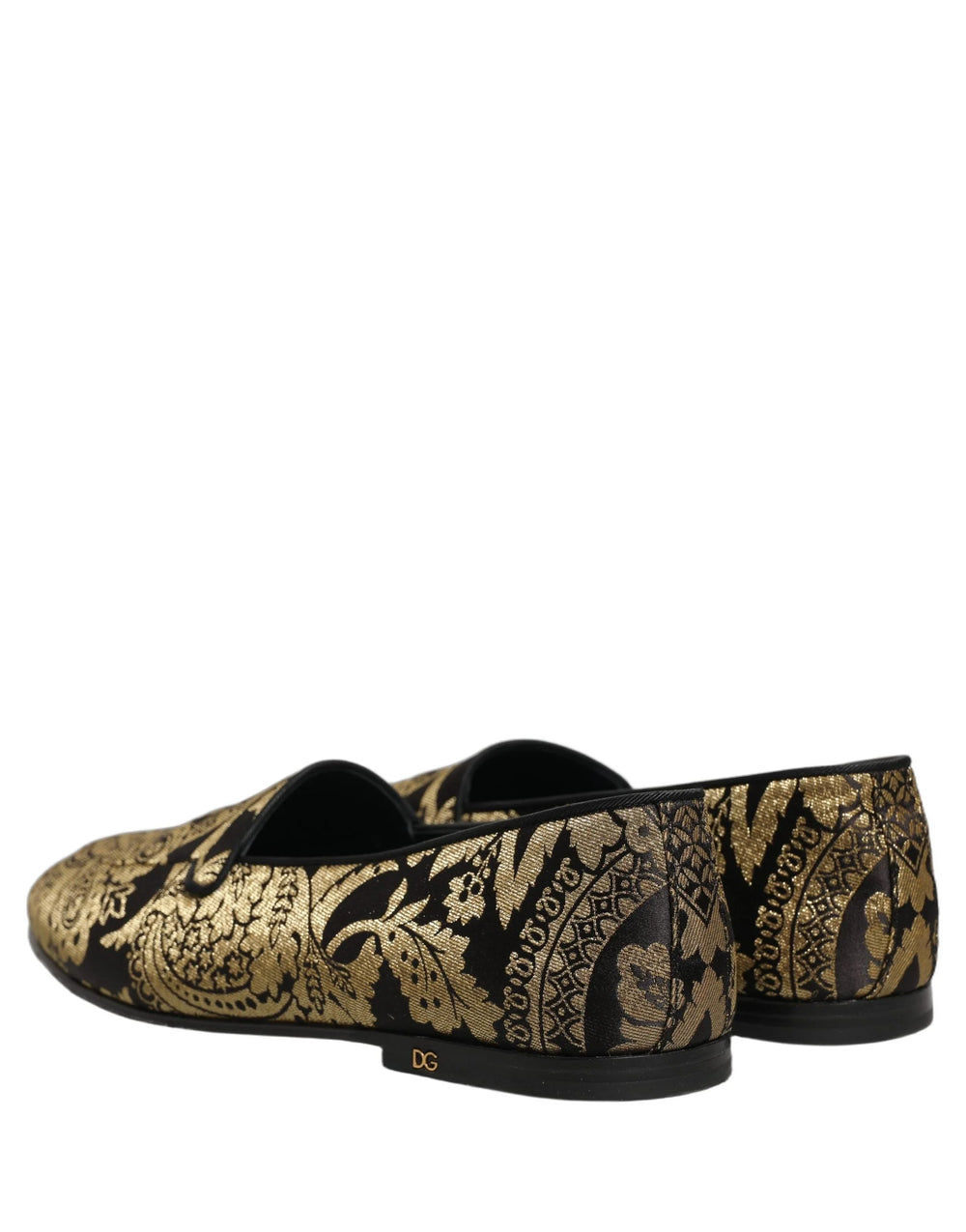 Dolce & Gabbana Gold Jacquard Leather Slip On Loafers Shoes - EU44/US11