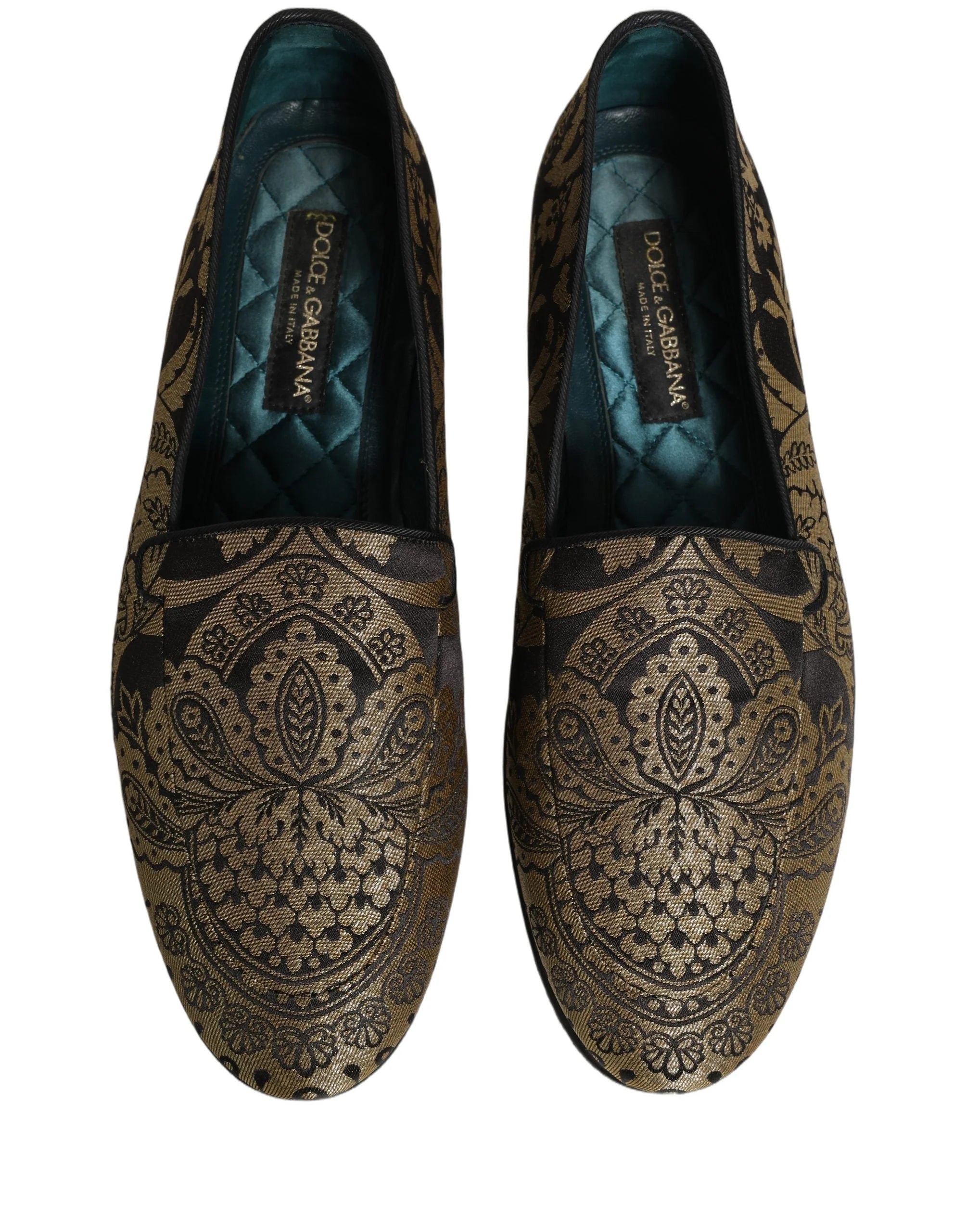 Dolce & Gabbana Gold Jacquard Leather Slip On Loafers Shoes - EU44/US11