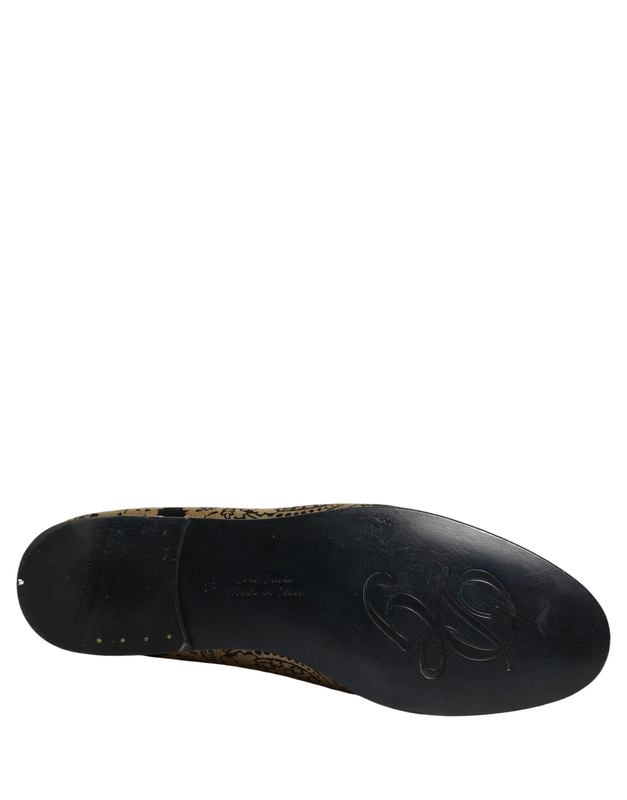 Dolce & Gabbana Gold Jacquard Leather Slip On Loafers Shoes - EU44/US11
