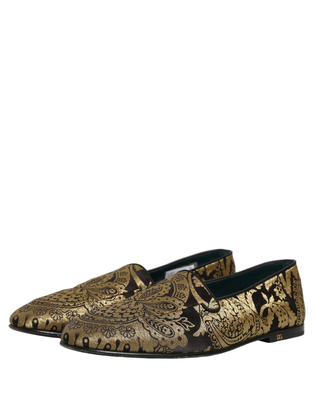 Dolce & Gabbana Gold Jacquard Leather Slip On Loafers Shoes - EU44/US11