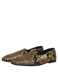 Dolce & Gabbana Gold Jacquard Leather Slip On Loafers Shoes - EU44/US11