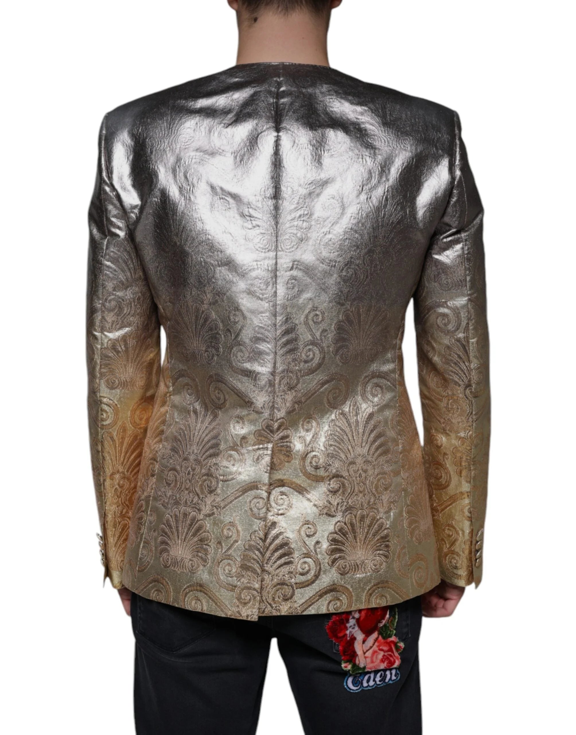 Dolce & Gabbana Gold Jacquard Single Breasted Dress Blazer - IT50 | L - Sport Jackets