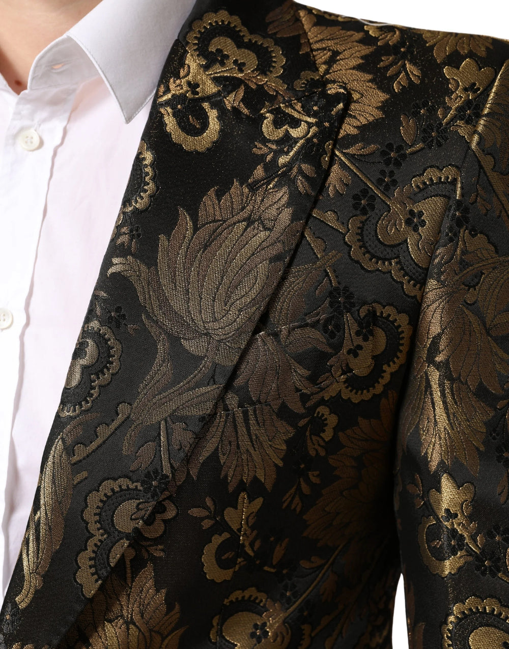 Dolce & Gabbana Gold Jacquard Single Breasted Tuxedo Blazer - IT46 | S
