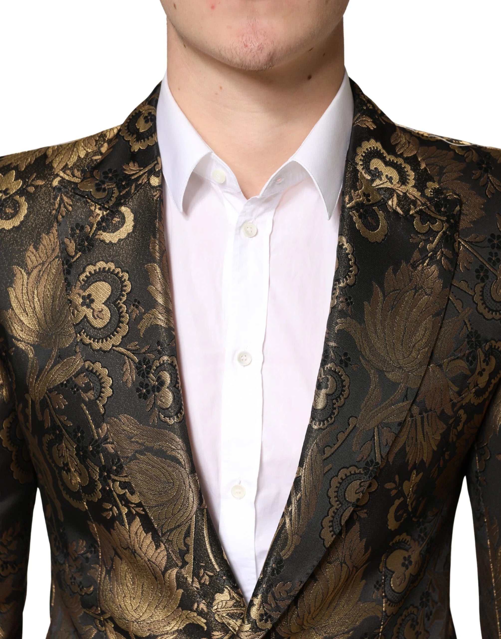 Dolce & Gabbana Gold Jacquard Single Breasted Tuxedo Blazer - IT46 | S
