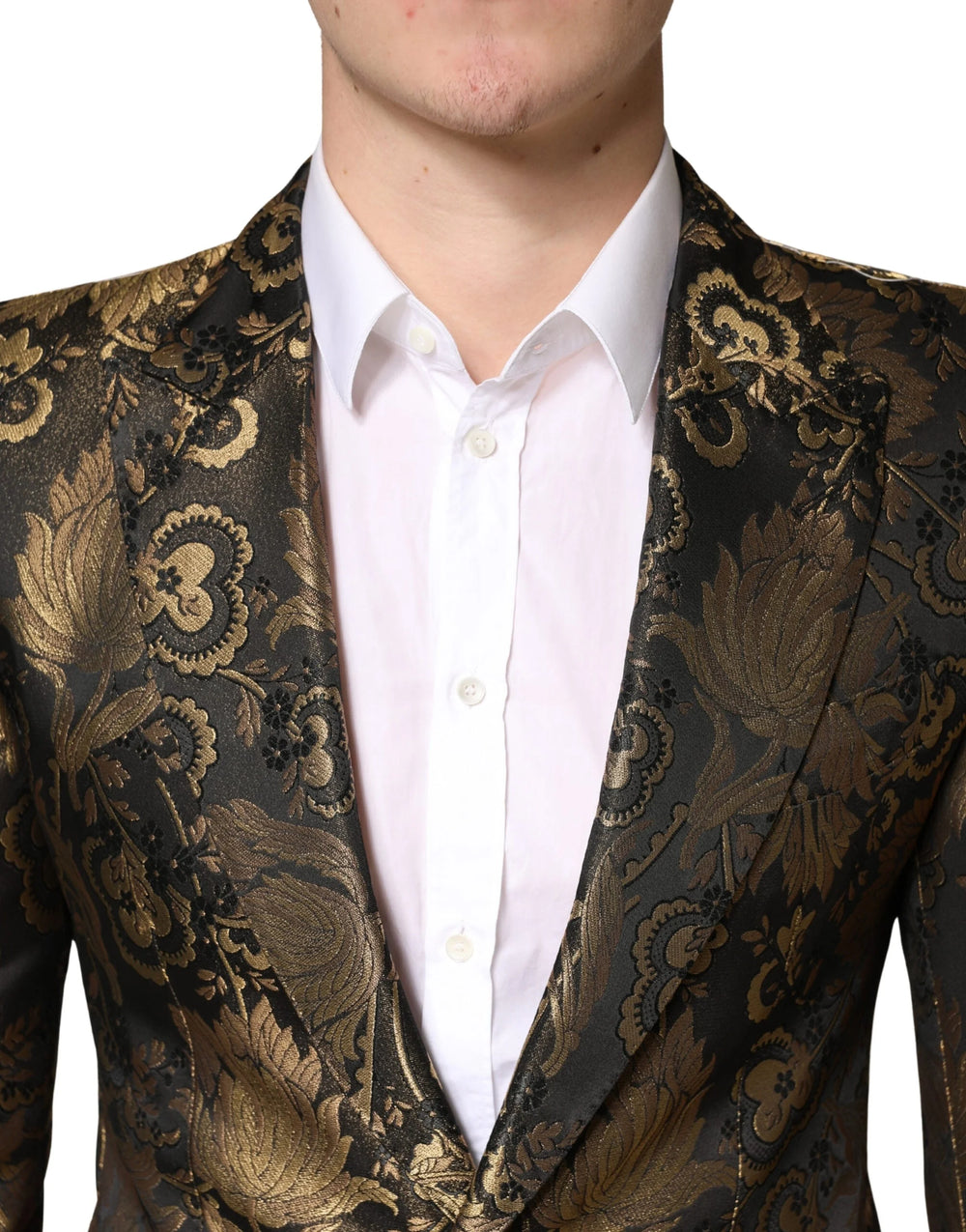Dolce & Gabbana Gold Jacquard Single Breasted Tuxedo Blazer - IT46 | S