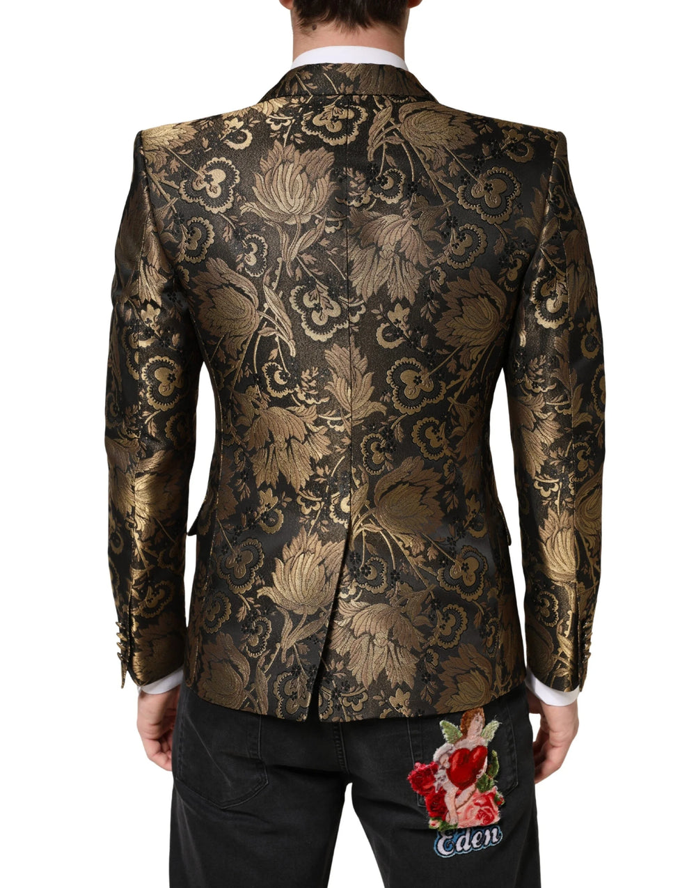 Dolce & Gabbana Gold Jacquard Single Breasted Tuxedo Blazer - IT46 | S