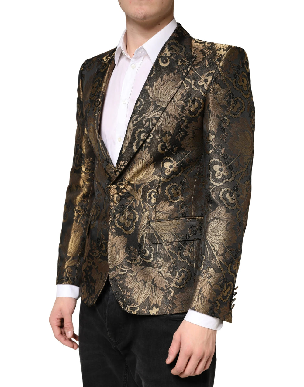 Dolce & Gabbana Gold Jacquard Single Breasted Tuxedo Blazer - IT46 | S