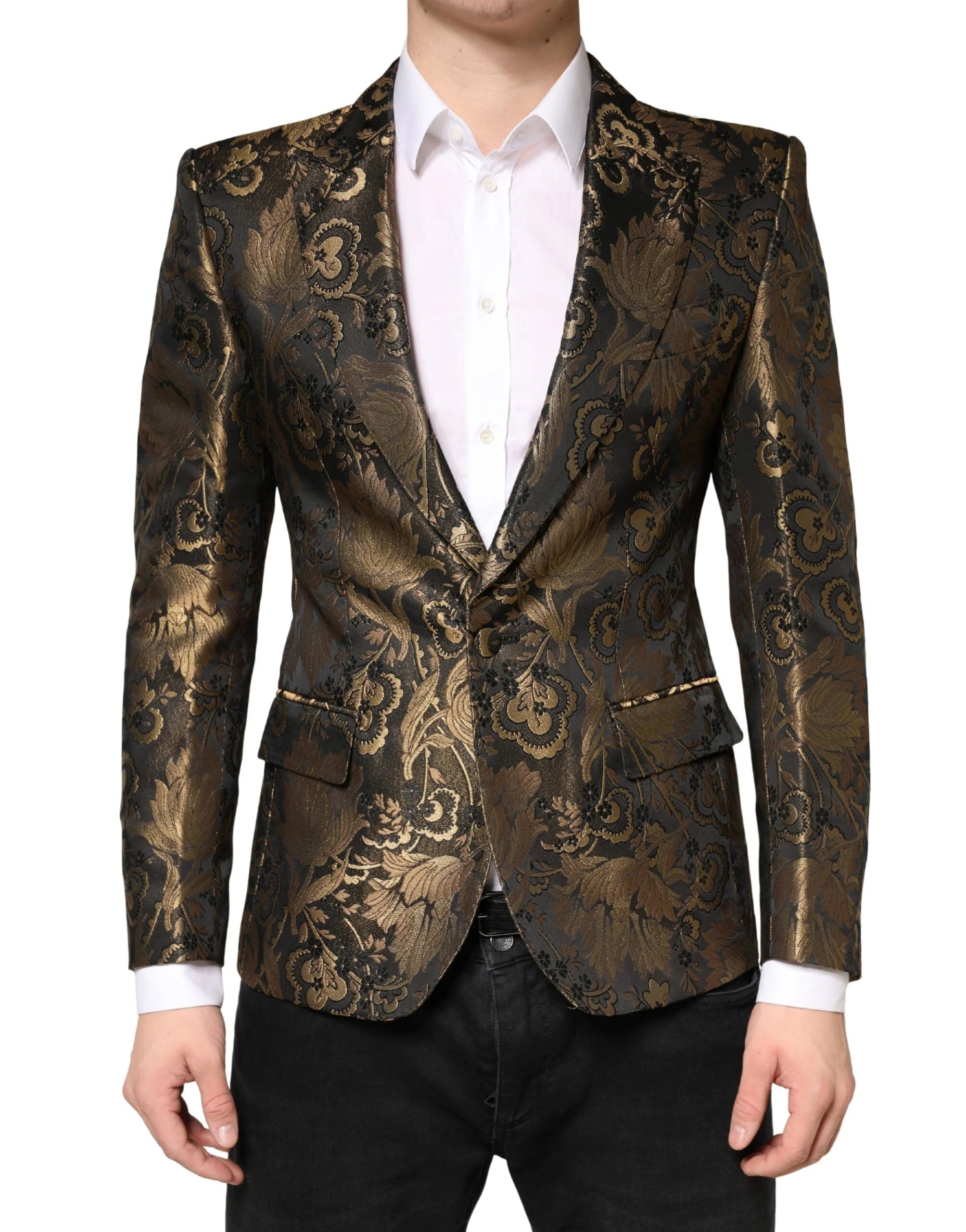 Dolce & Gabbana Gold Jacquard Single Breasted Tuxedo Blazer - IT46 | S
