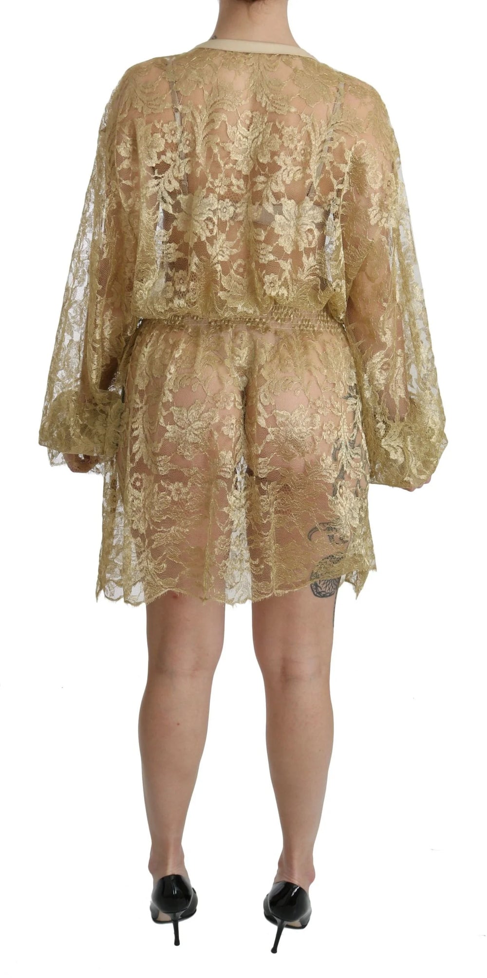 Dolce & Gabbana Gold Lace See Through A-Line Knee Length Dress - IT40|S - Dresses