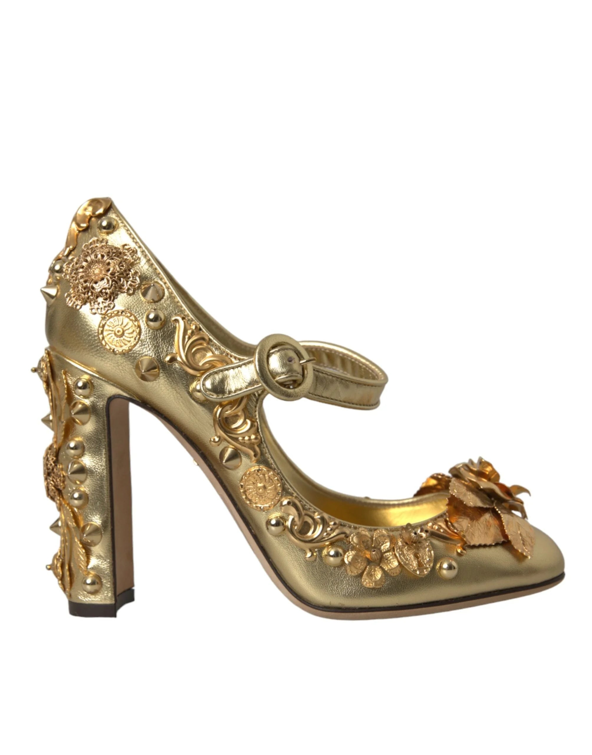 Dolce & Gabbana Gold Leather Crystal Mary Janes Pumps Shoes - EU36/US5.5 - Heels