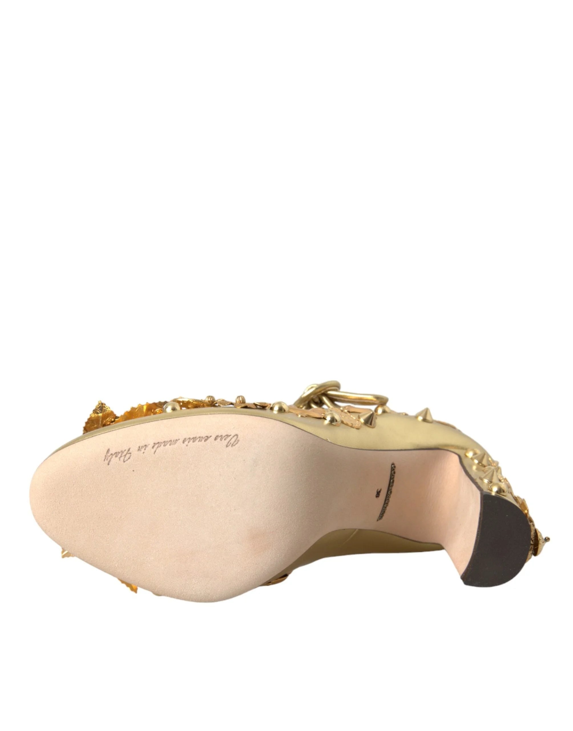 Dolce & Gabbana Gold Leather Crystal Mary Janes Pumps Shoes - EU36/US5.5 - Heels