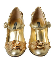 Dolce & Gabbana Gold Leather Crystal Mary Janes Pumps Shoes - EU36/US5.5 - Heels