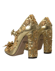 Dolce & Gabbana Gold Leather Crystal Mary Janes Pumps Shoes - EU36/US5.5 - Heels