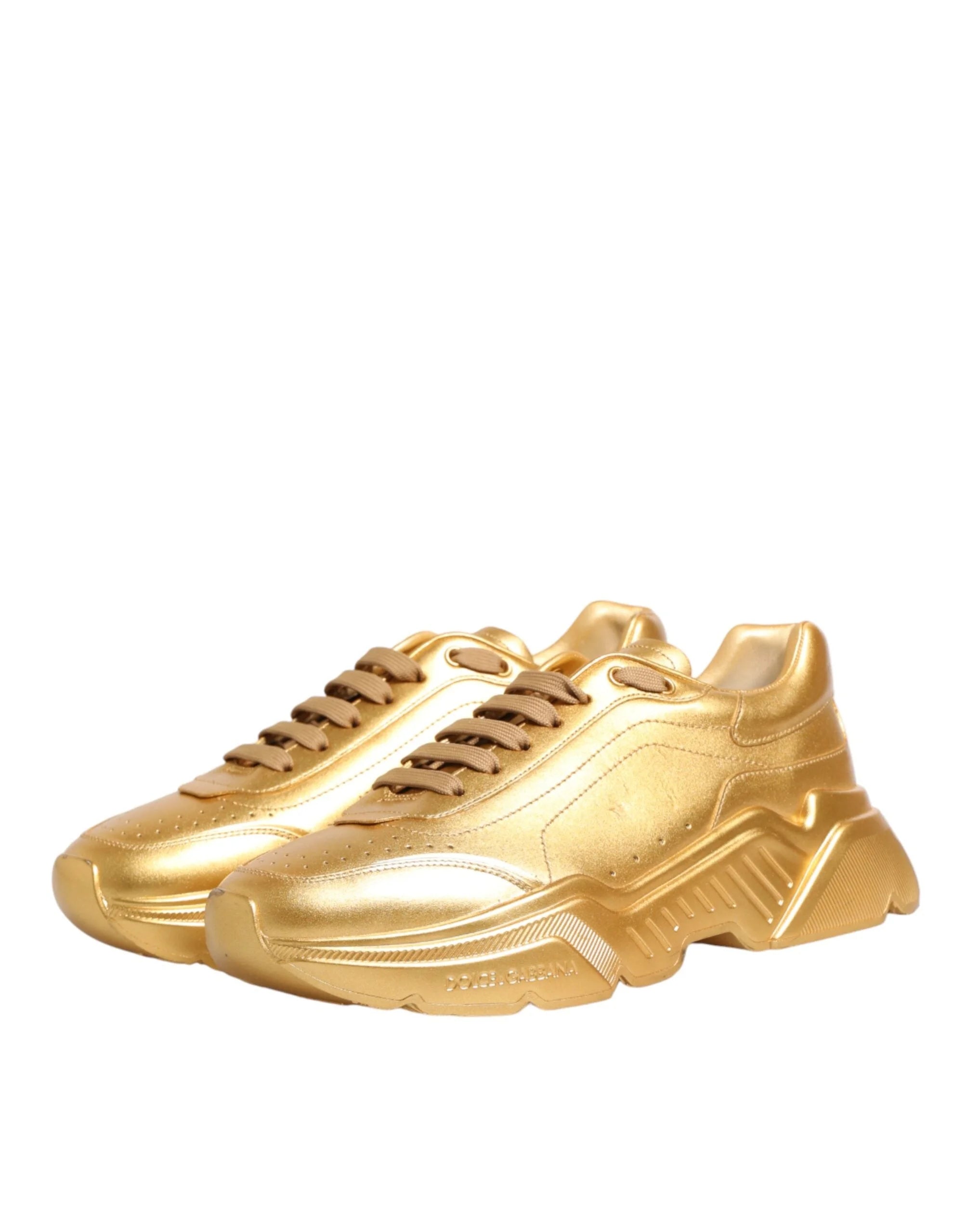 Dolce & Gabbana Gold Leather Daymaster Chunky Sneakers Shoes - EU43/US10