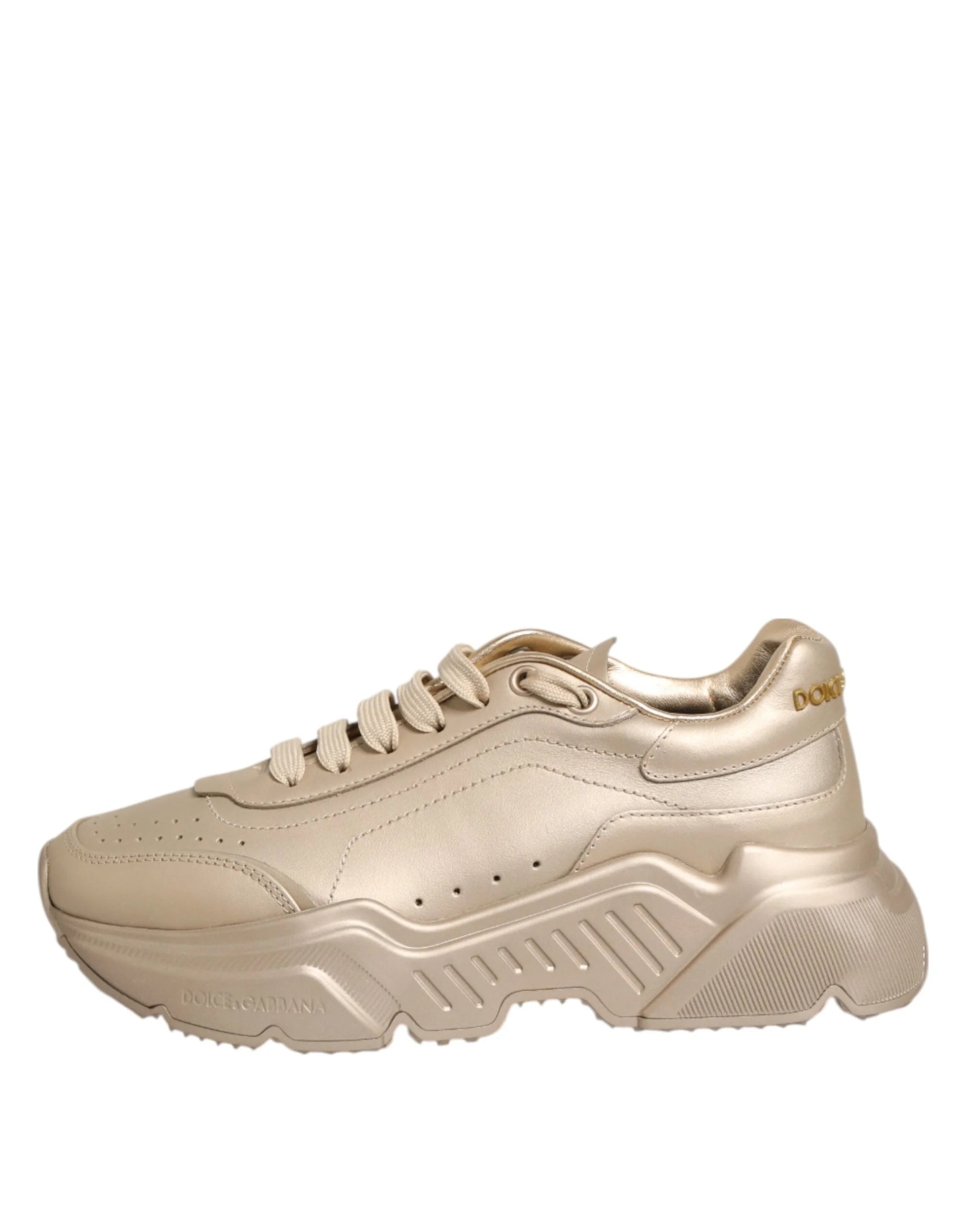 Dolce & Gabbana Gold Leather Daymaster Women Sneaker Shoes - Sneakers