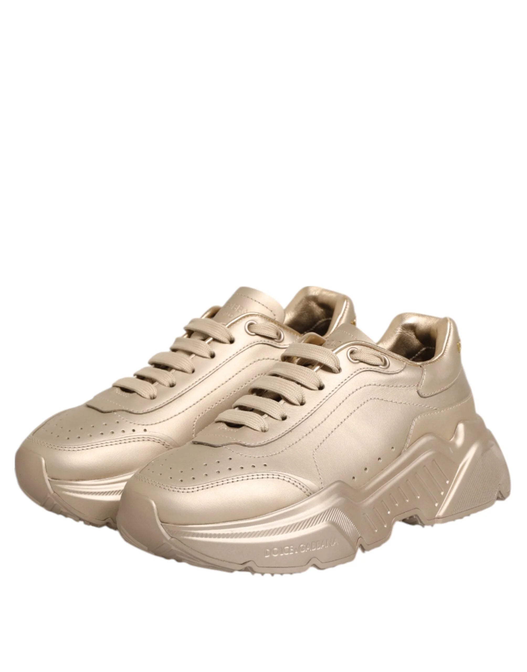 Dolce & Gabbana Gold Leather Daymaster Women Sneaker Shoes - Sneakers