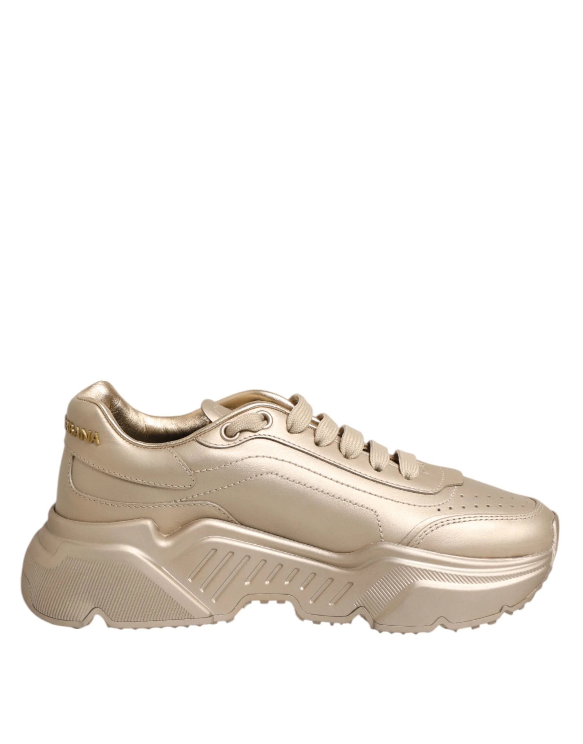 Dolce & Gabbana Gold Leather Daymaster Women Sneaker Shoes - Sneakers