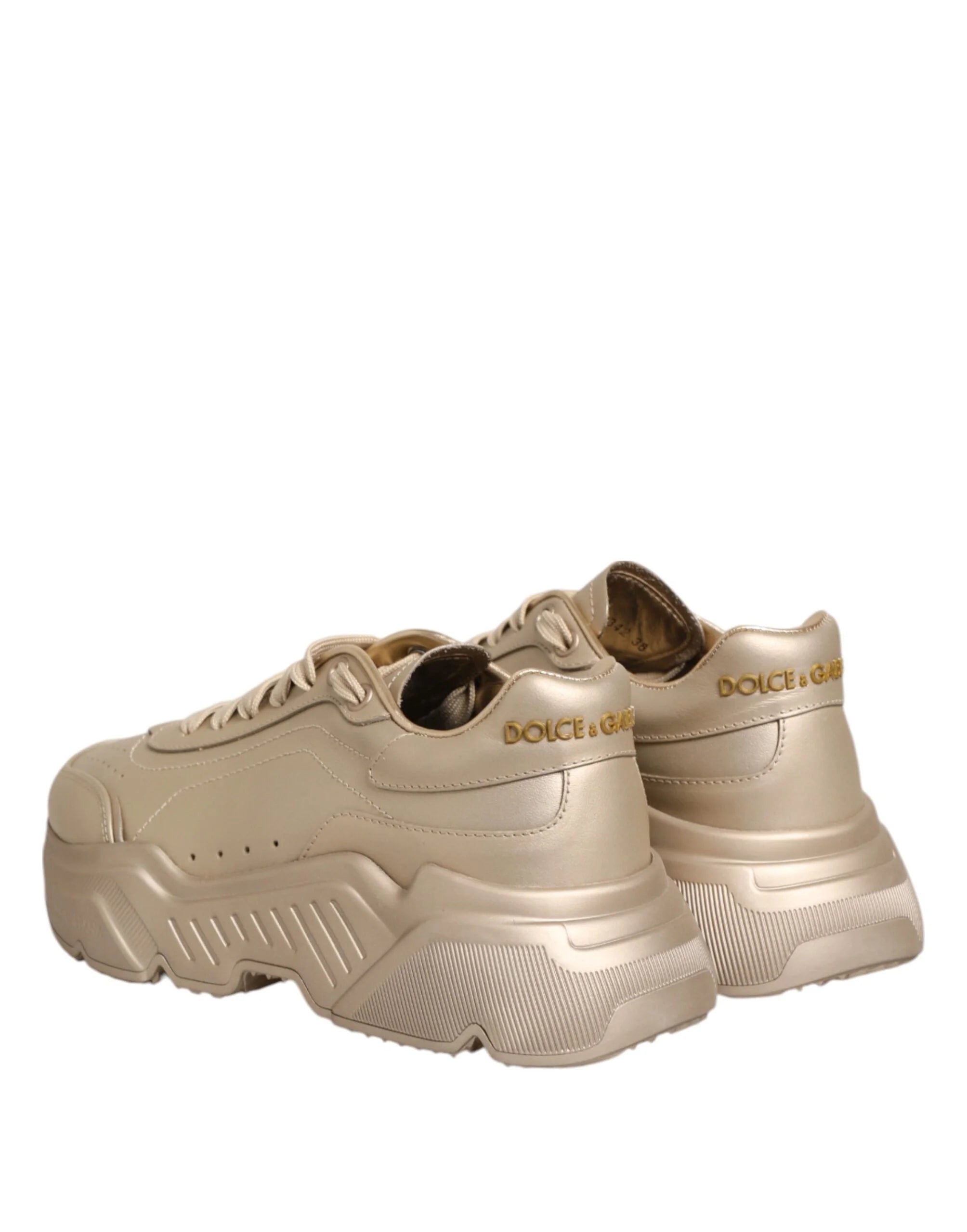 Dolce & Gabbana Gold Leather Daymaster Women Sneaker Shoes - Sneakers