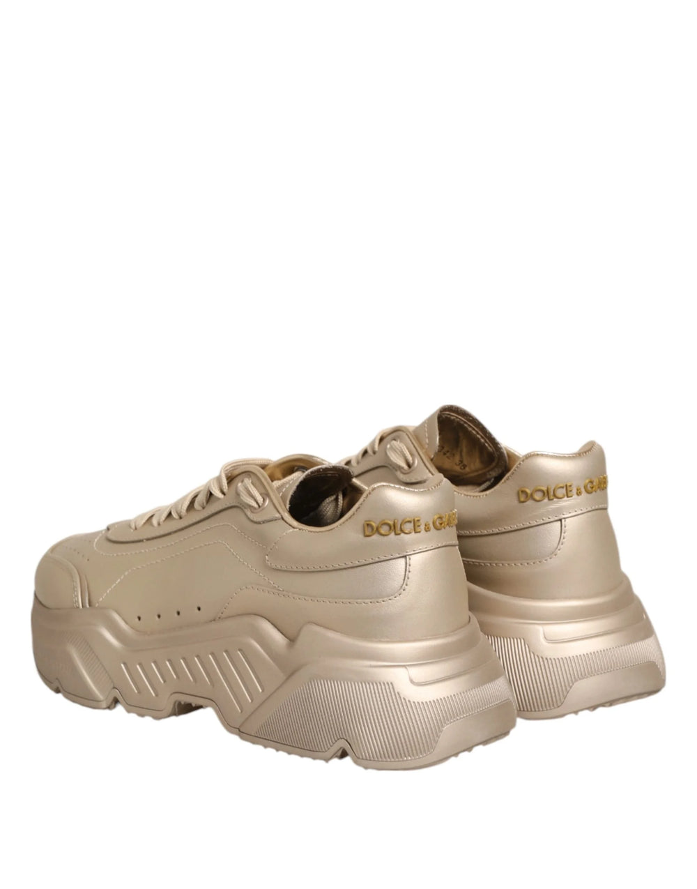 Dolce & Gabbana Gold Leather Daymaster Women Sneaker Shoes - Sneakers