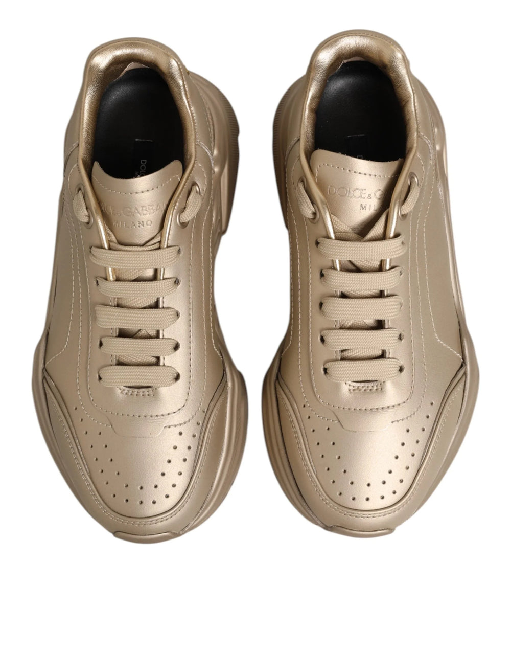 Dolce & Gabbana Gold Leather Daymaster Women Sneaker Shoes - Sneakers