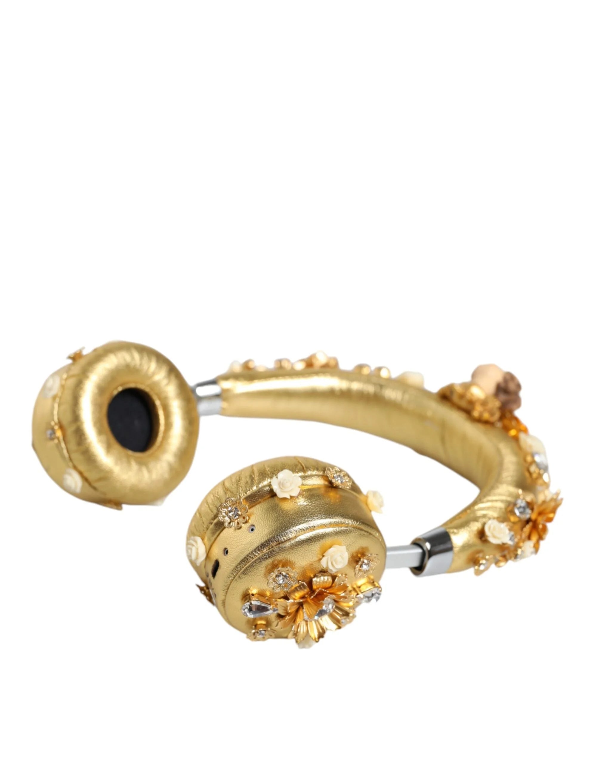 Dolce & Gabbana Gold Leather Floral Crystal Angel Headset Headphones - Headsets