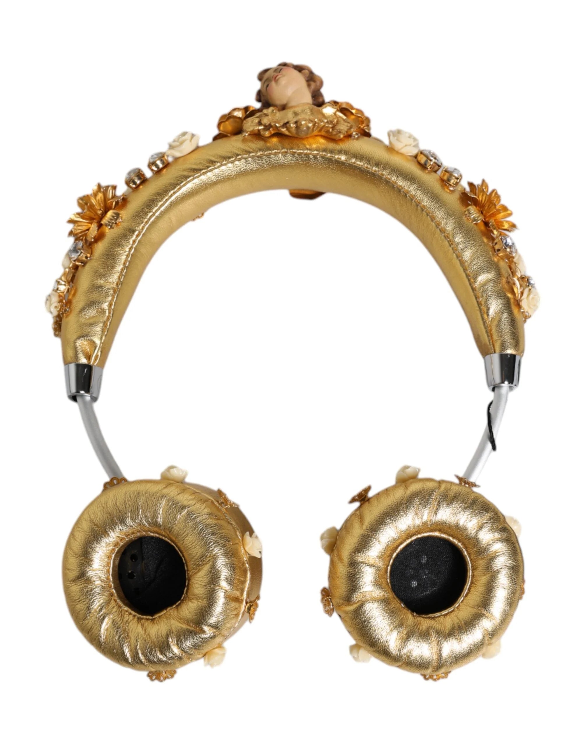 Dolce & Gabbana Gold Leather Floral Crystal Angel Headset Headphones - Headsets