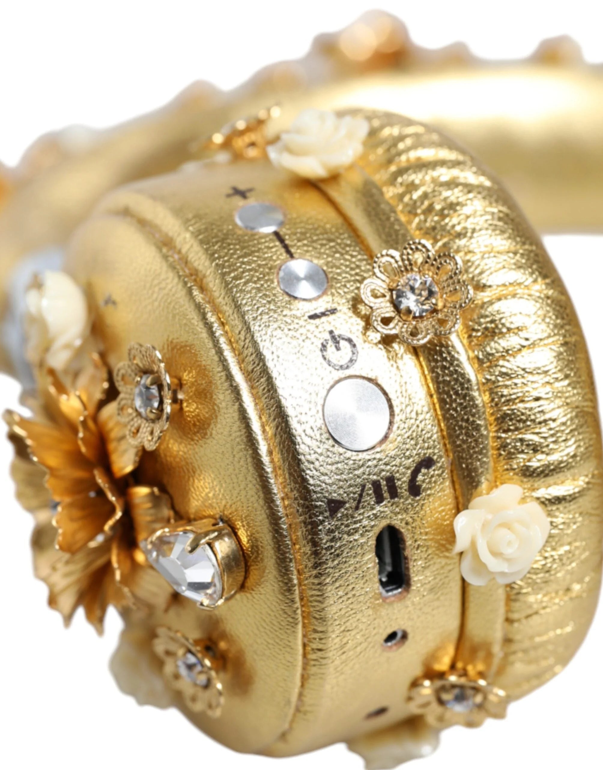 Dolce & Gabbana Gold Leather Floral Crystal Angel Headset Headphones - Headsets