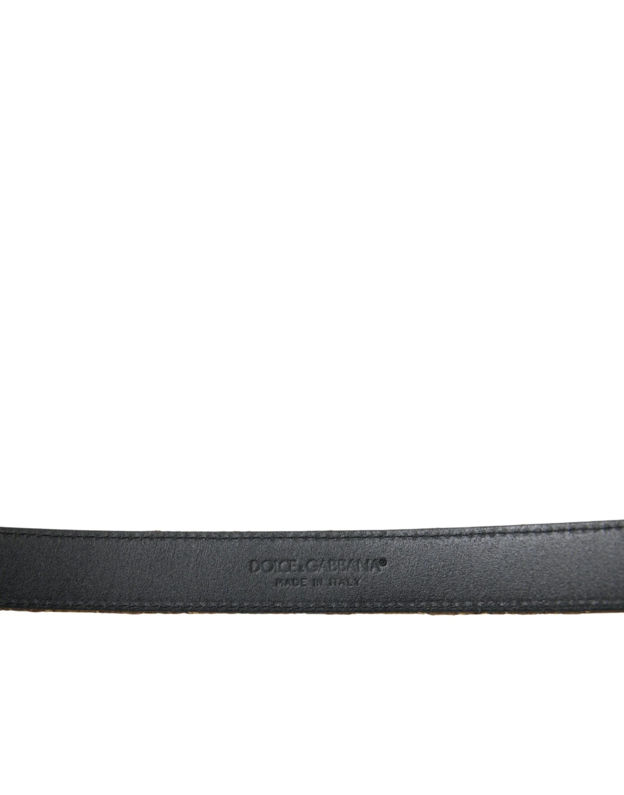 Dolce & Gabbana Gold Leather Jacquard Silver Metal Buckle Belt - 90 cm / 36 Inches - Belts