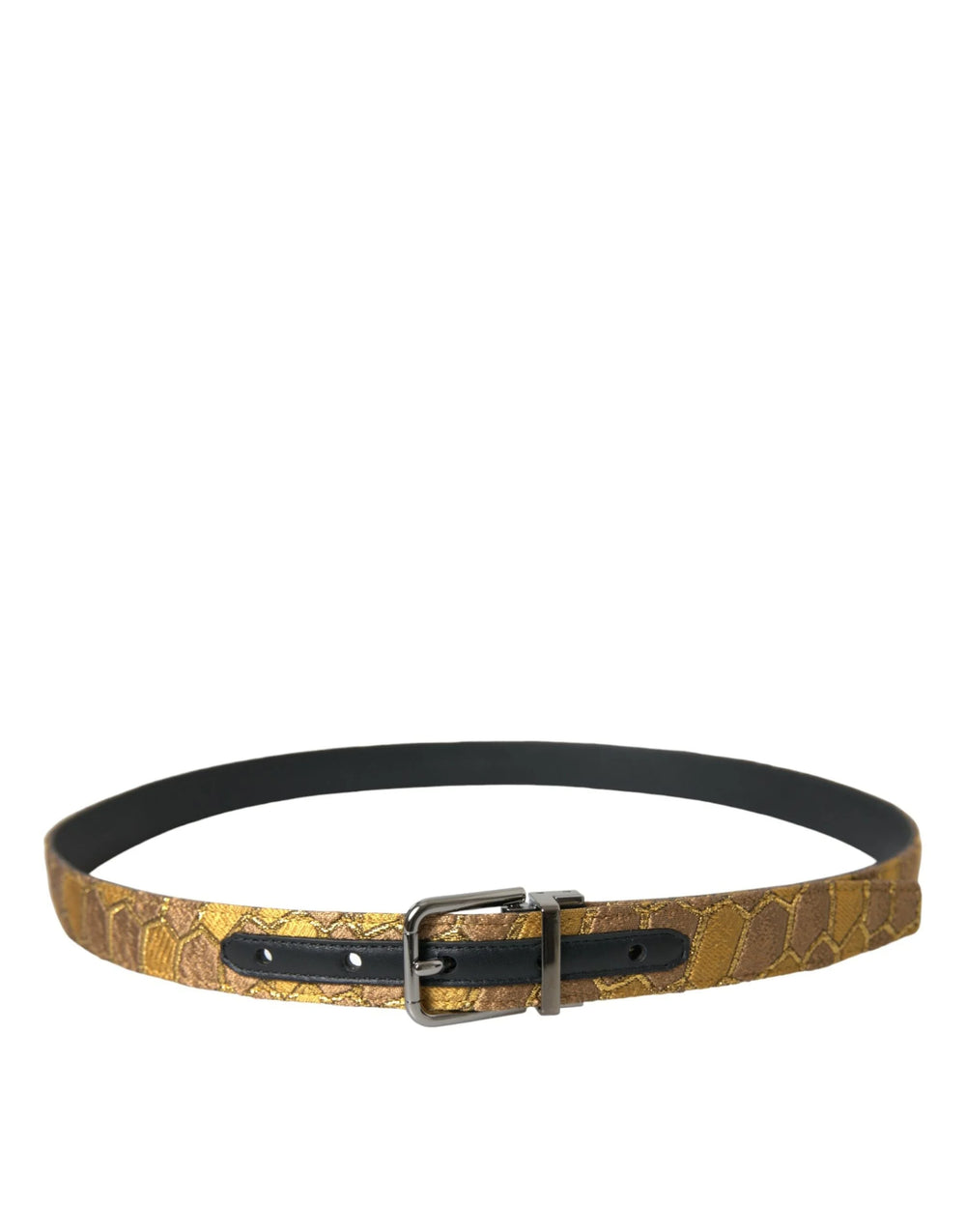 Dolce & Gabbana Gold Leather Jacquard Silver Metal Buckle Belt - 90 cm / 36 Inches - Belts