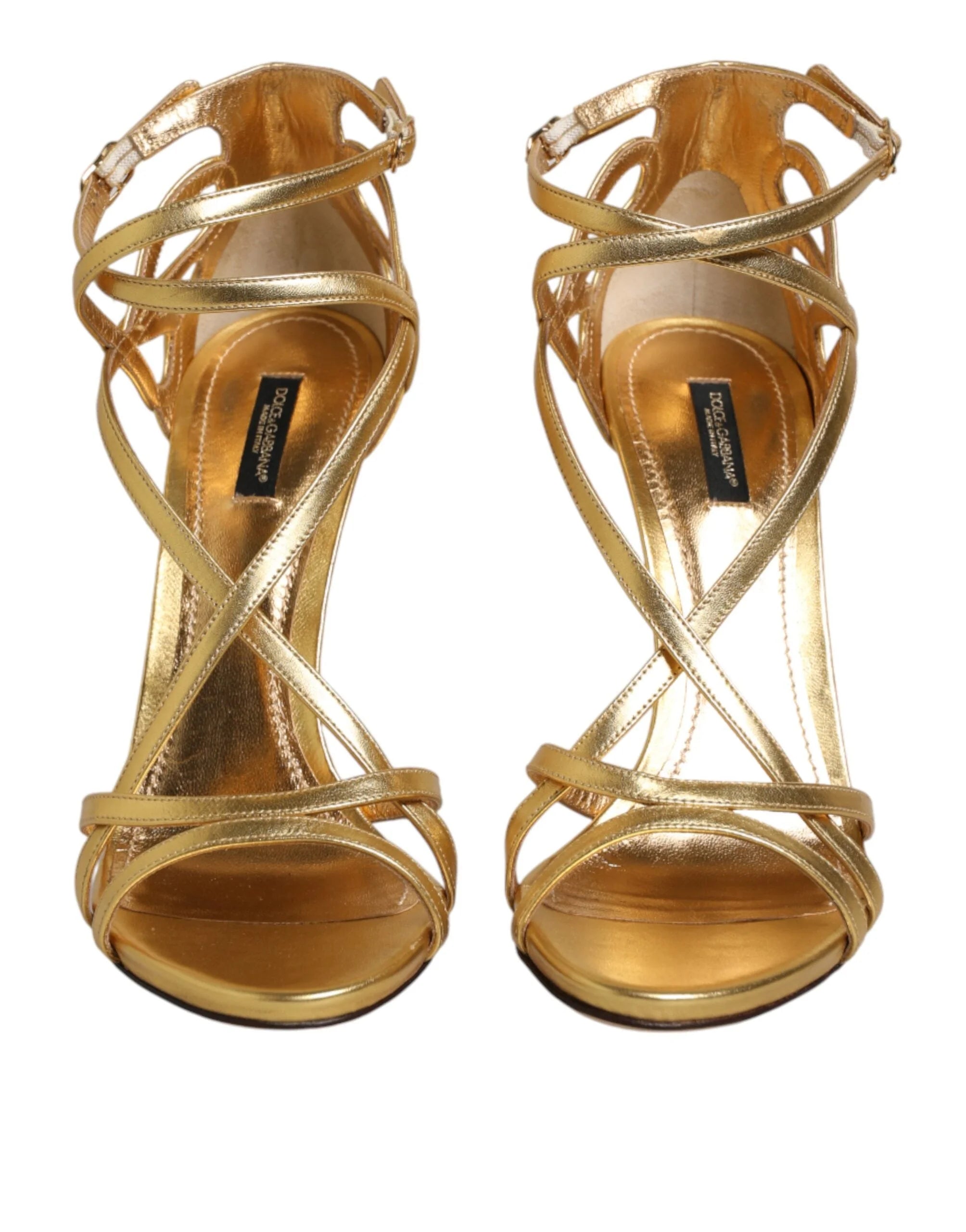 Dolce & Gabbana Gold Leather Keira Heels Sandals Shoes - Sandals