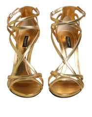 Dolce & Gabbana Gold Leather Keira Heels Sandals Shoes - Sandals
