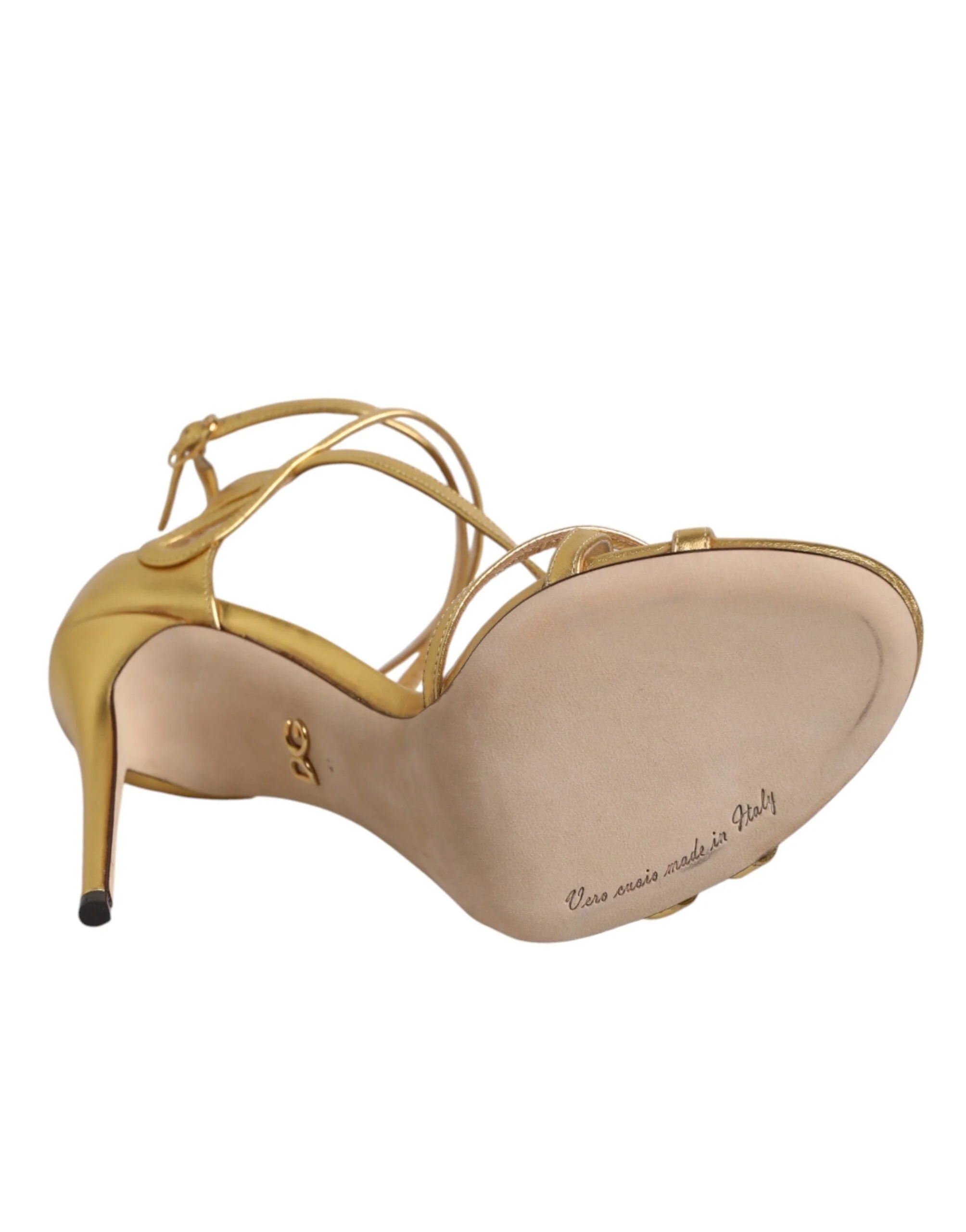 Dolce & Gabbana Gold Leather Keira Heels Sandals Shoes - EU40/US9.5