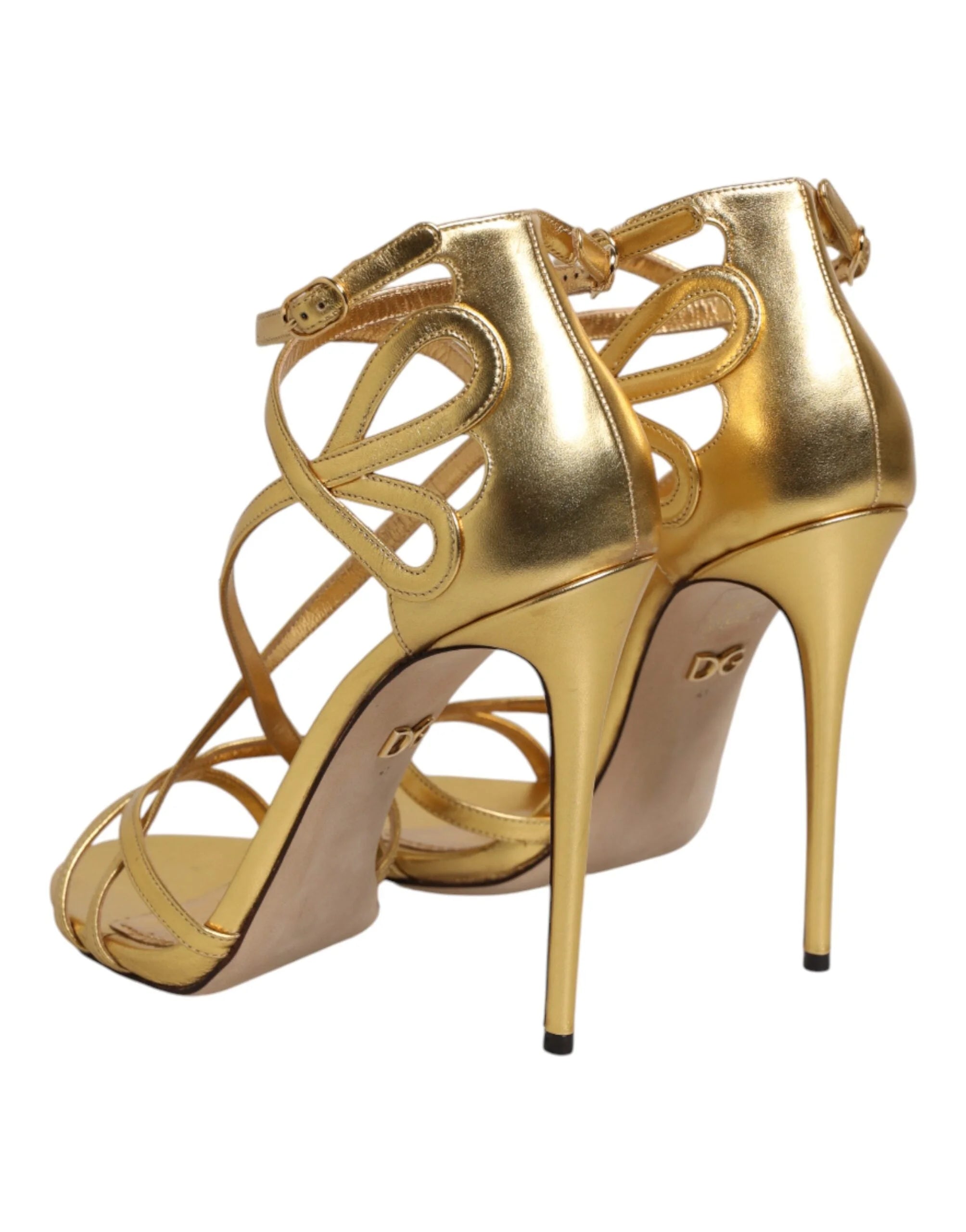 Dolce & Gabbana Gold Leather Keira Heels Sandals Shoes - EU40/US9.5