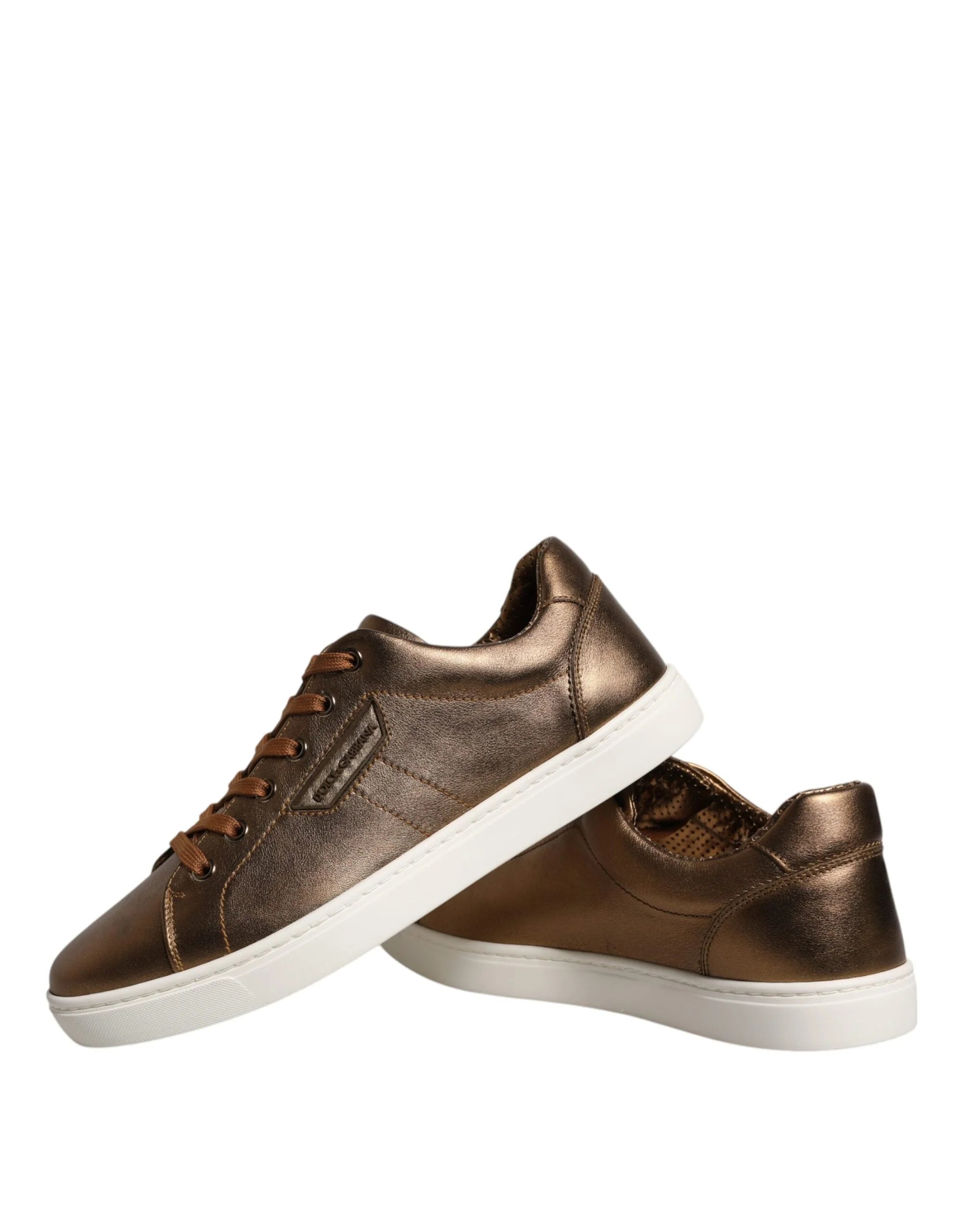 Dolce & Gabbana Gold Leather Logo London Men Sneaker Shoes - EU40.5/US7.5 - Sneakers