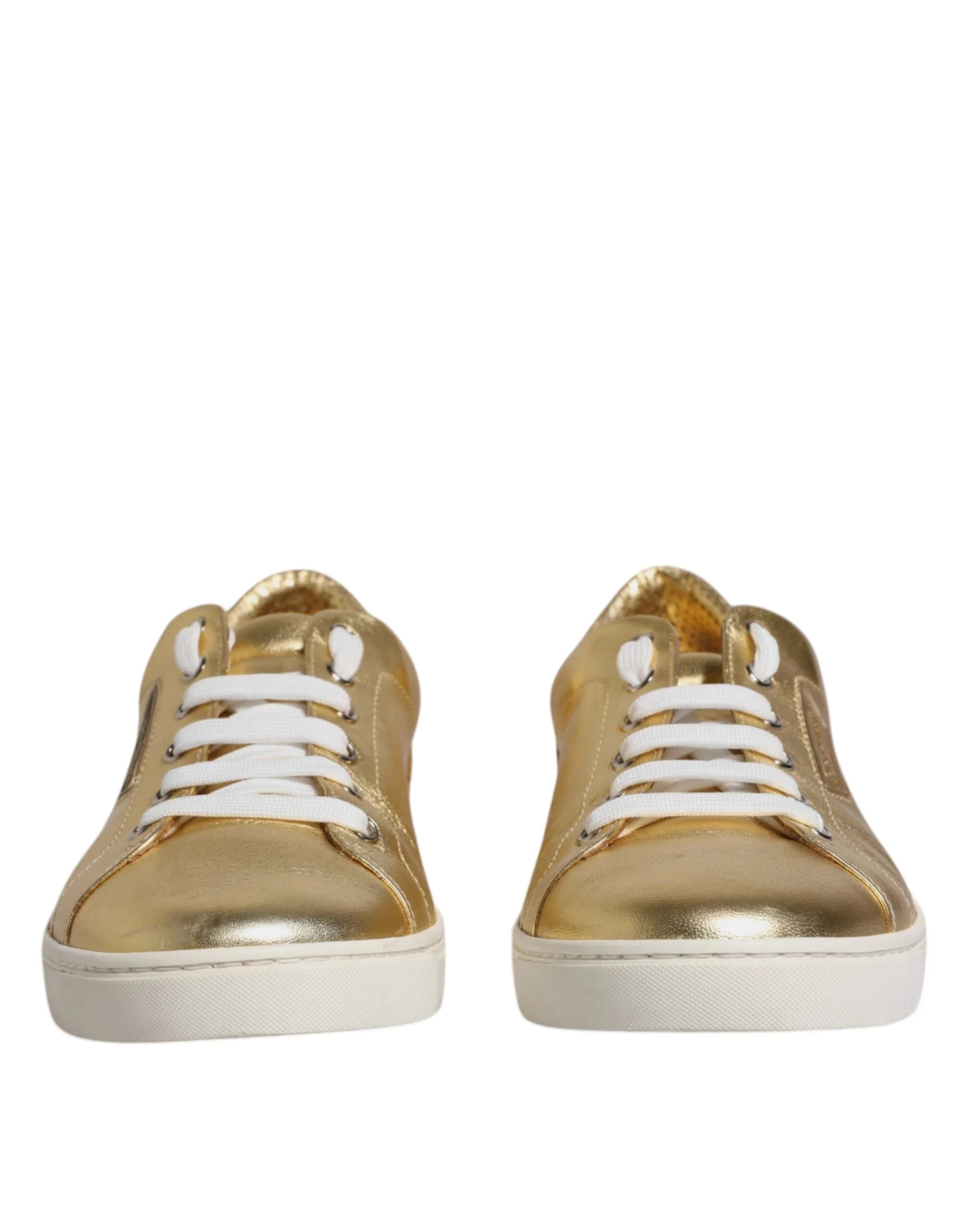 Dolce & Gabbana Gold Leather Logo London Men Sneakers Shoes - EU41.5/US8.5 - Sneakers