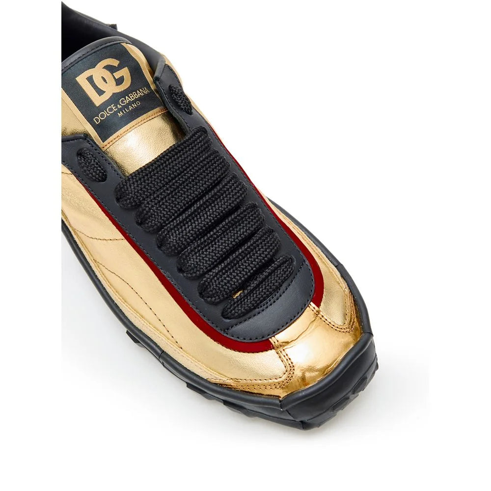 Dolce & Gabbana Gold Leather Low Top Sneakers