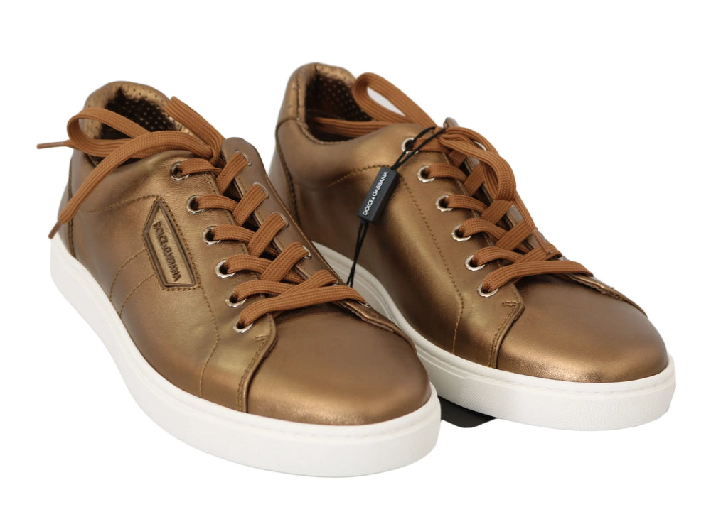 Dolce & Gabbana Gold Leather Mens Casual Sneakers - EU39/US6 - Sneakers
