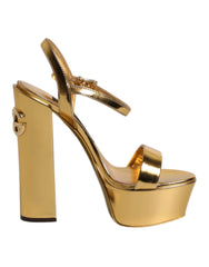 Dolce & Gabbana Gold Leather Platform Keira Sandals Shoes - EU36/US5.5 - Sandals