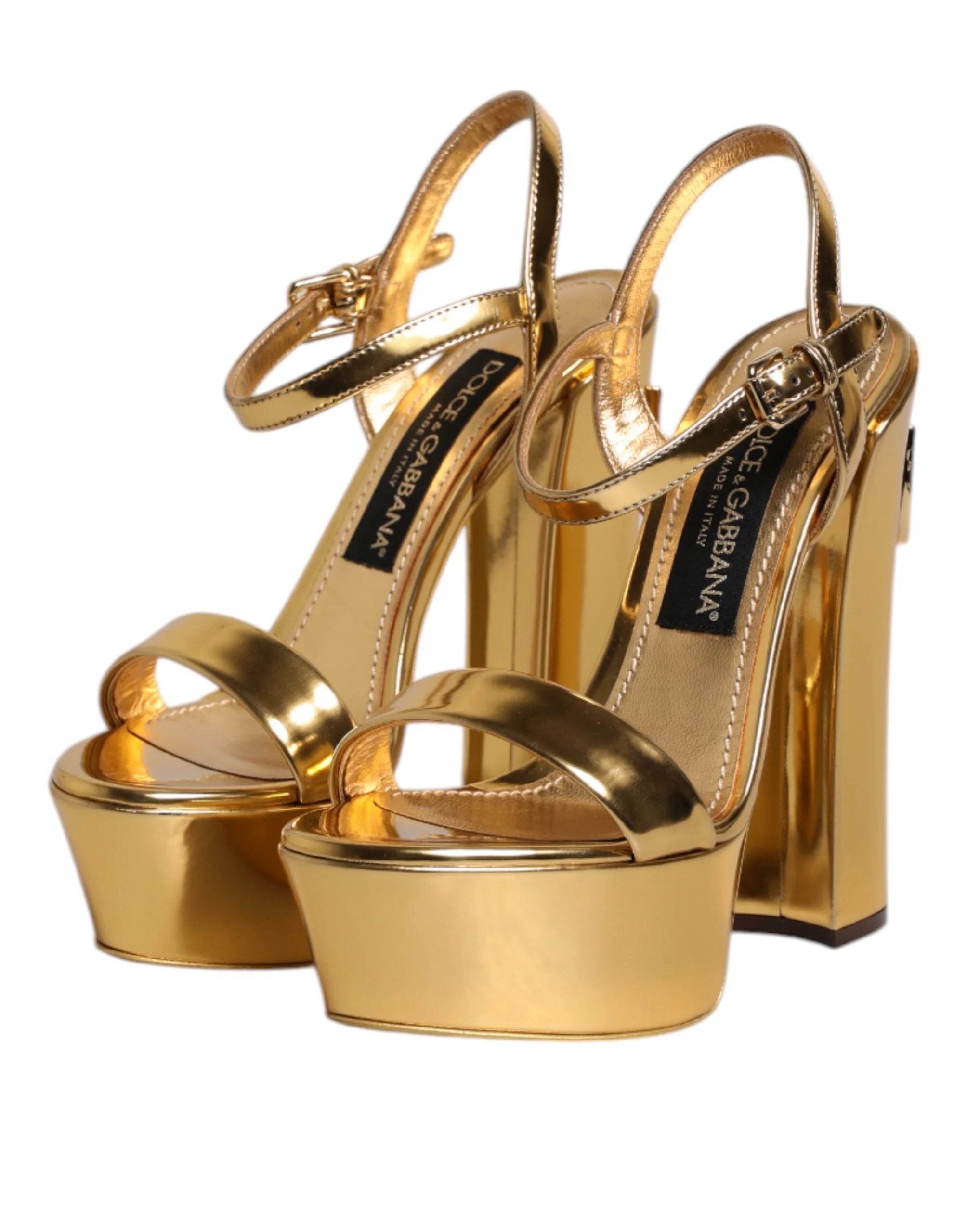 Dolce & Gabbana Gold Leather Platform Keira Sandals Shoes - EU36/US5.5 - Sandals