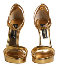 Dolce & Gabbana Gold Leather Platform Keira Sandals Shoes - EU37/US6.5 - Sandals